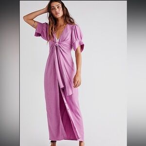 Free People Free-est Vintage Summer Midi Dress Buttondown Solid Ruched